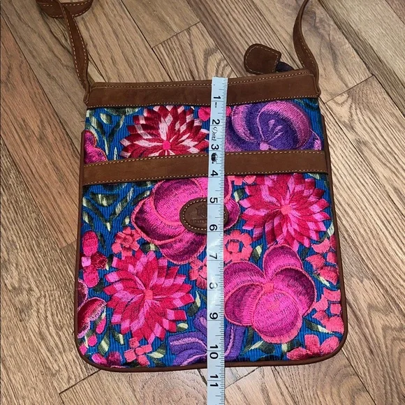 Handmade Floral Embroidered Crossbody Leather Bag NWOT